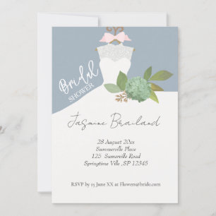 Simple Floral Bride Gown Bridal Shower Invitation