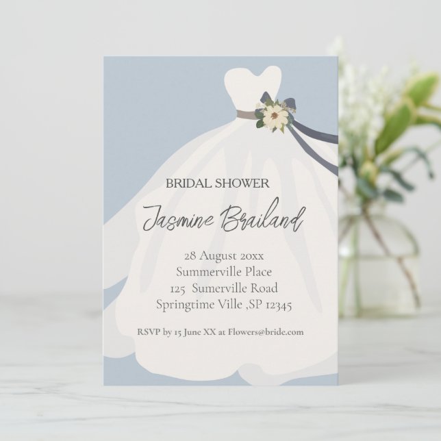 Simple Floral Bride Gown Bridal Shower  Invitation (Standing Front)