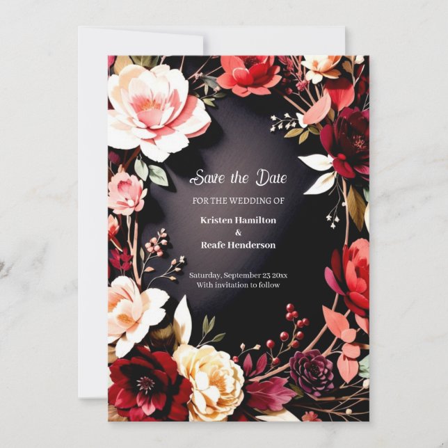 Simple Floral Burgundy Save The Date (Front)