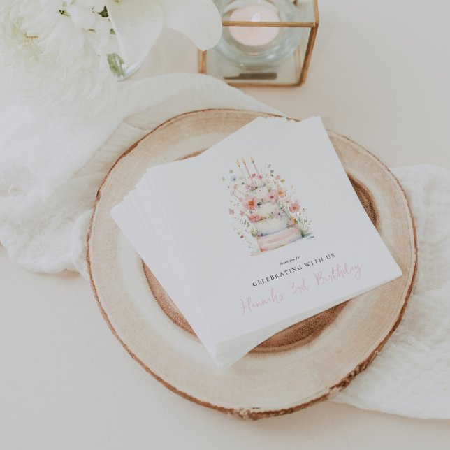 Simple Floral Cake Birthday Party Napkin (Creator Uploaded)