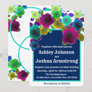 simple floral cascade contemporary wedding invitation