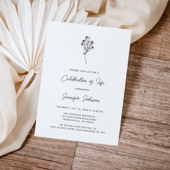 Simple Floral Celebration of Life Funeral Invitation (Creator Uploaded)