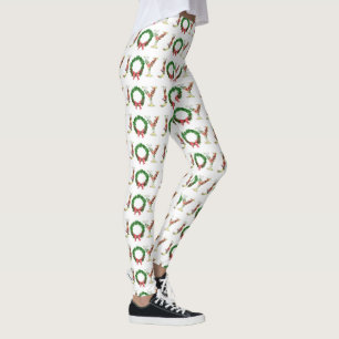 Simple floral Christmas wreath joy fancy script Leggings