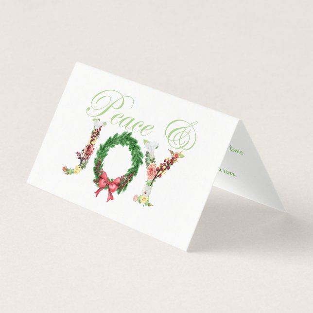 Simple floral Christmas wreath joy script photo (Front)