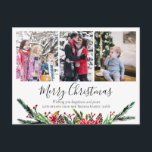 Simple Floral Christmas Wreath Photo Collage Holiday Postcard<br><div class="desc">This simple and elegant 'Happy Holidays' floral family Christmas holiday card features a snowy xmas wreath with poinsettias, pine and berries. The reverse of card features a snowy pattern on a Christmassy red background. On the front of the card you are able to customise the script, and add your name,...</div>