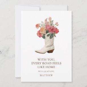 Simple Floral Cowgirl Boot Western Valentine's Day Holiday Card