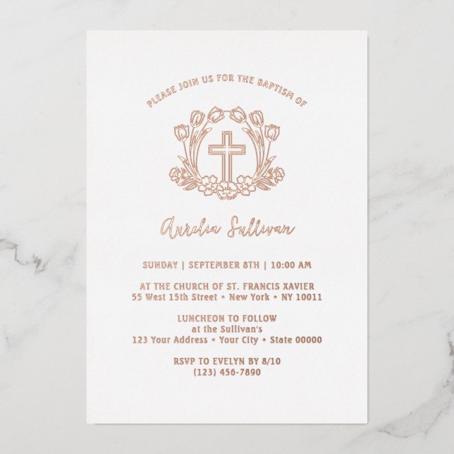 Simple Floral Cross Baptism Foil (Front)