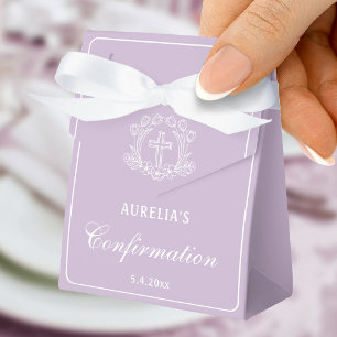 Simple Floral Cross Lilac Confirmation Small Tent Favour Box