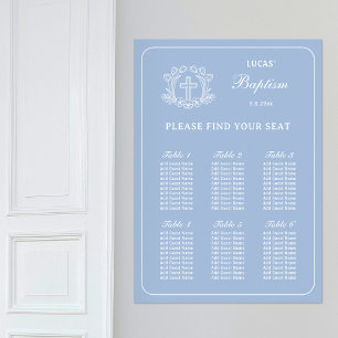 Simple Floral Cross on Blue Baptism Seating Chart