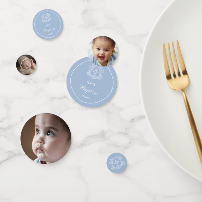 Simple Floral Cross on Light Blue Baptism Table Confetti (Group)