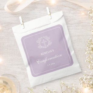 Simple Floral Cross on Lilac Confirmation Favour Bags