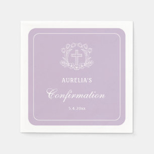 Simple Floral Cross on Lilac Confirmation Napkin