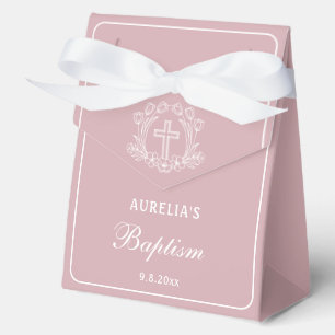 Simple Floral Cross on Pink Baptism Big Tent Favour Box