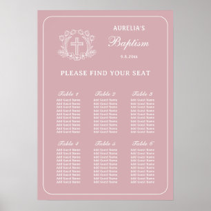 Simple Floral Cross on Pink Baptism Seating Chart
