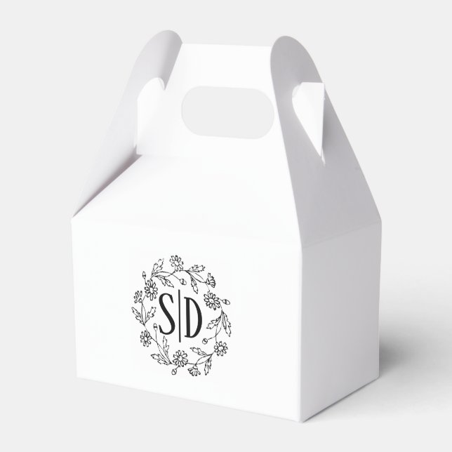 Simple floral daisy outline wedding  favour box (Front Side)