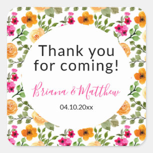 Simple Floral Elegant Script Favour Square Sticker