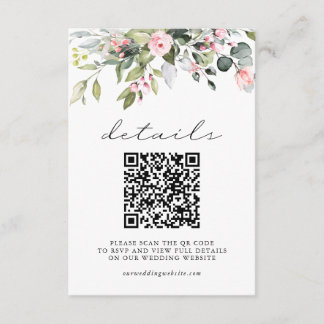 Simple Floral Eucalyptus Leaves QR Code Wedding Enclosure Card