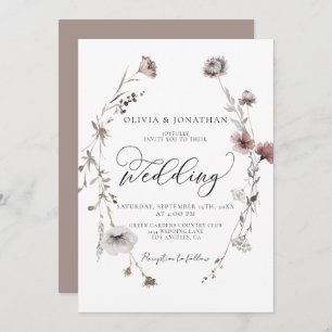 Simple Floral Fall Neutral Budget QR Code Wedding  Invitation