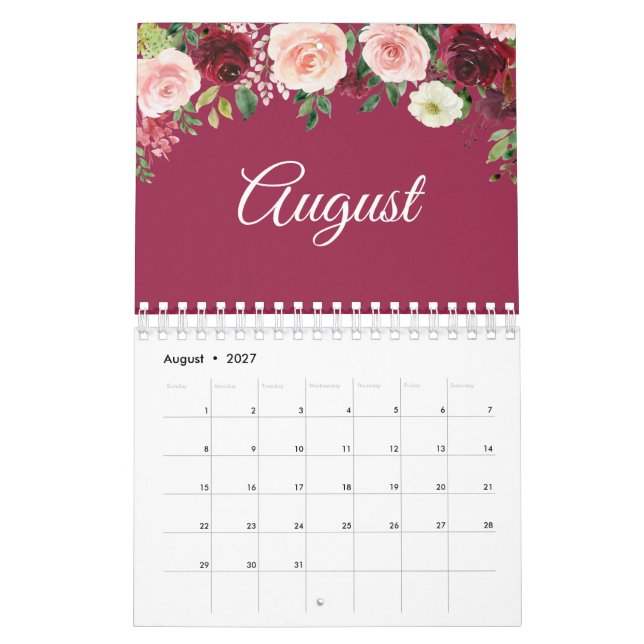 Simple floral family photo 2024 calendar (Aug 2027)
