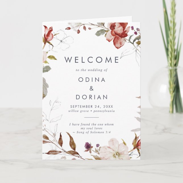 Simple Floral Folded Wedding Programme (Front)