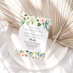 Simple Floral Foliage Calligraphy Spanish Wedding Invitation