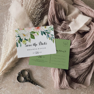 Simple Floral Foliage Horizontal Save the Date Postcard