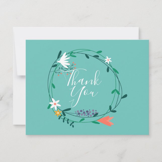 Simple Floral Garland Business Thank You Card (Front)