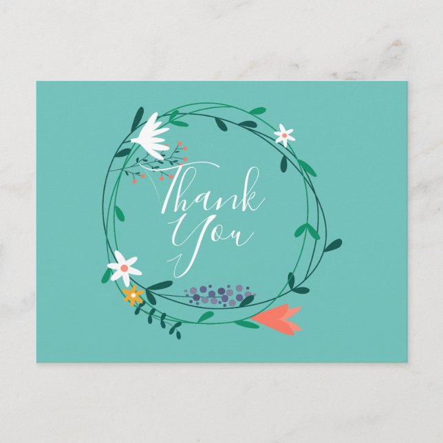 Simple Floral Garland Business Thank You Postcard (Front)