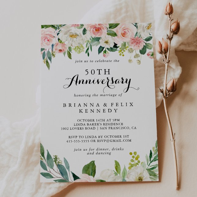 Simple Floral Green 50th Wedding Anniversary Invitation (Creator Uploaded)