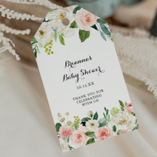 Simple Floral Green Calligraphy Baby Shower Gift Tags