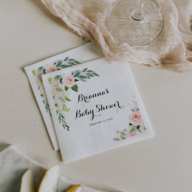 Simple Floral Green Calligraphy Baby Shower Napkin (Creator Uploaded)