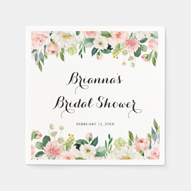 Simple Floral Green Calligraphy Bridal Shower Napkin (Front)