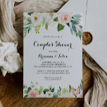 Simple Floral Green Calligraphy Couples Shower Invitation<br><div class="desc">This simple floral green calligraphy couples shower invitation is perfect for a modern wedding shower. The design features lovely white,  pink,  and blush hand-painted roses embedded in green foliage,  inspiring artistic beauty.</div>