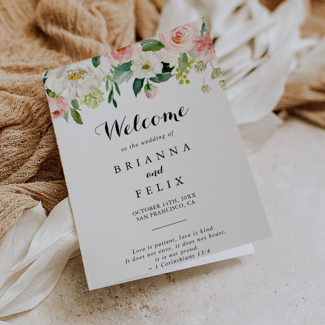 Simple Floral Green Calligraphy Folded Wedding Programme (Creator Uploaded)