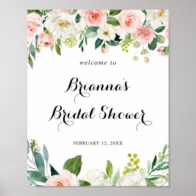 Simple Floral Green Foliage Bridal Shower Welcome Poster (Front)