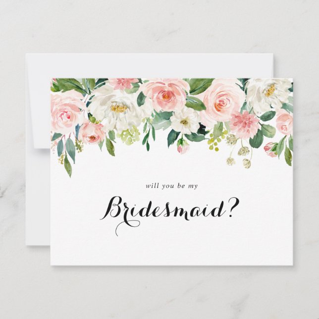 Simple Floral Green Foliage Bridesmaid Proposal Card (Front)
