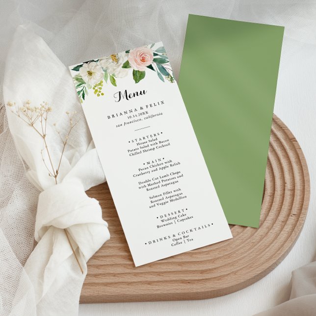 Simple Floral Green Foliage  Calligraphy Dinner Menu (Creator Uploaded)