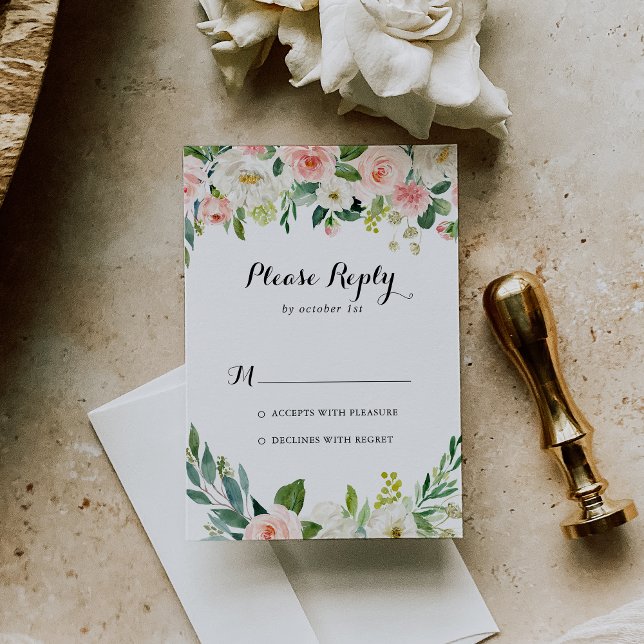 Simple Floral Green Foliage Calligraphy RSVP Card (Creator Uploaded)