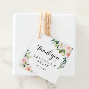 Simple Floral Green Foliage Calligraphy Wedding Favour Tags