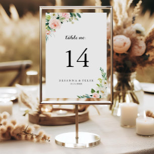 Simple Floral Green Foliage Calligraphy Wedding Table Number