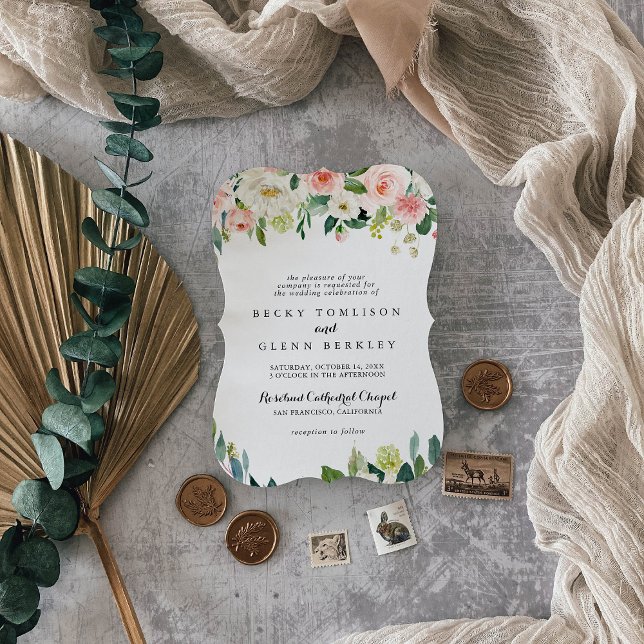 Simple Floral Green Foliage Traditional Wedding Invitation (Creator Uploaded)