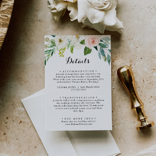 Simple Floral Green Foliage Wedding Details Enclosure Card