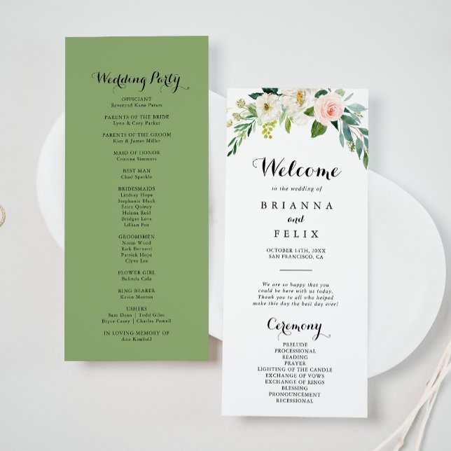 Simple Floral Green Foliage Wedding Program Programme (Creator Uploaded)