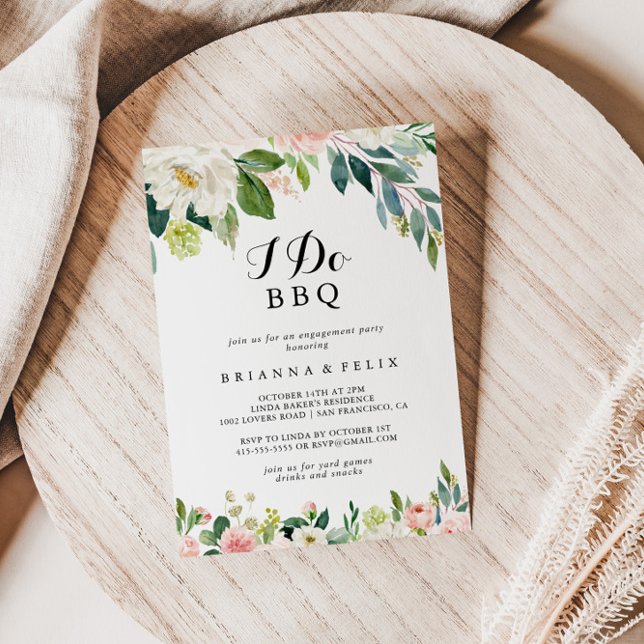 Simple Floral Green I Do BBQ Engagement Party Invitation (Creator Uploaded)