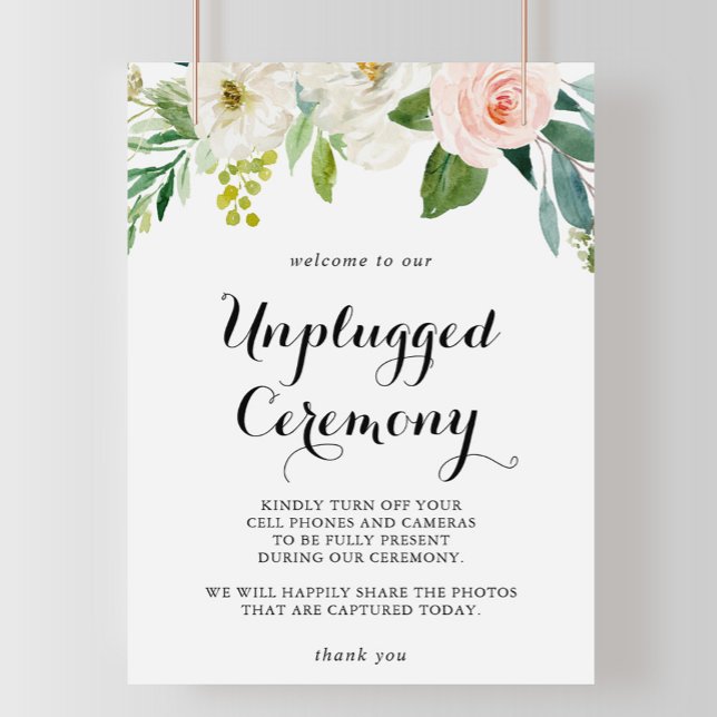 Simple Floral Green Unplugged Ceremony Sign (Creator Uploaded)