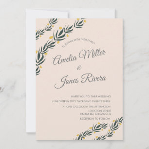 Simple Floral Greenery Yellow Flower Wedding  Invitation