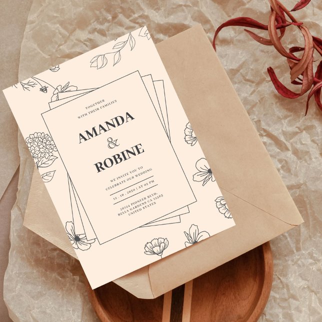 Simple Floral Hand-Drawn Minimalist Wedding Invitation (Creator Uploaded)