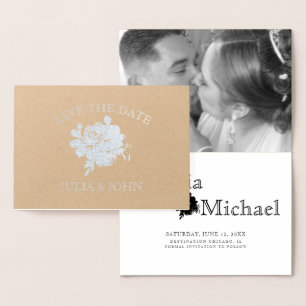 Simple Floral Hand-Drawn  Save the Date Foil Card
