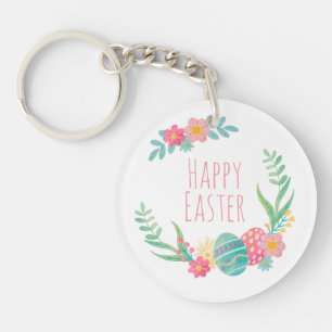 Simple Floral Happy Easter Keychain