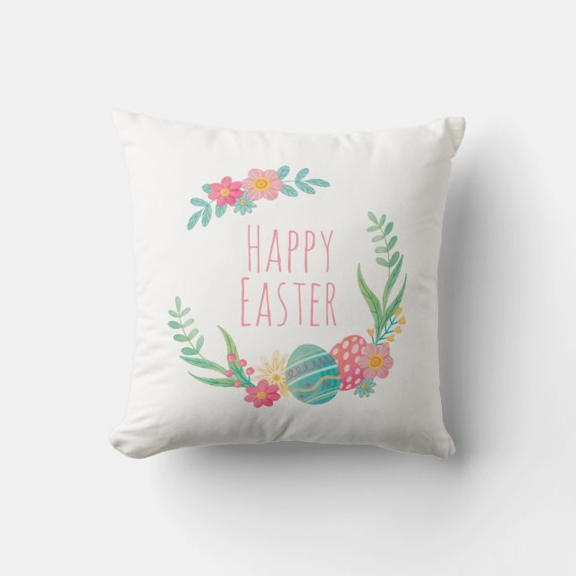 Simple Floral Happy Easter | Throw Pillow (Front)